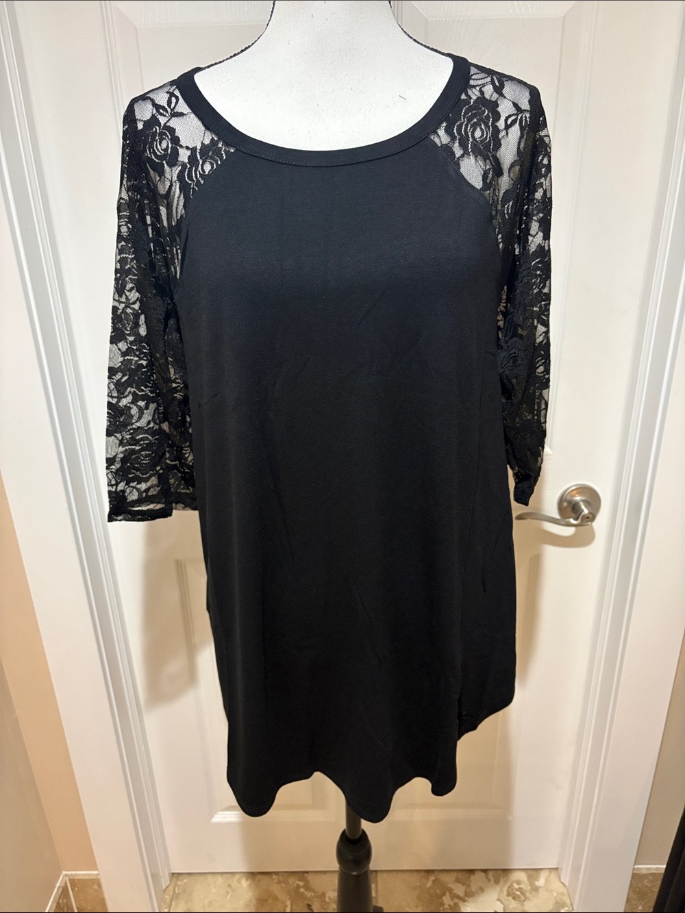Black Lace Sleeve Women's Top
